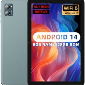 Android 14 Tablet 10.1 Inch, 8GB RAM 128GB ROM 512GB Expand WiFi Tablets PC, 1280 * 800 HD Screen, 5+13MP Dual Camera, Bluetooth5.0, 6800mAh Battery, Blue