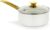 Holstein Housewares 3.5QT White Ceramic Nonstick Saucepan with Lid, Gold Color and Stainless Steel Handle, Golden Elegance
