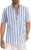 JMIERR Men’s Casual Stylish Short Sleeve Button-Up Striped Dress Shirts Cotton Beach Shirt