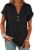 ANRABESS Womens Short Sleeve Henley Tops V Neck Dressy Casual Loose Fit Shirts Summer Flowy Blouses 2025 Trendy Clothes