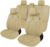 CAROMOP Luxury PU Leather Car Seat Covers Full Set-Waterproof Seat Protectors with Split Bench Seat Covers for Cars-Universal Cars Interior Covers for Sedans, SUVs, Pick-up Trucks(Beige/Beige Line)