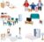 Wooden Dollhouse Furniture Set for Kids, 26 Pcs Dollhouse Accessories with 4 Family Dolls and Dog, Miniature Doll House Furniture Toys Pretend Play Set for G irls Boys Age 3+