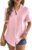 Zeagoo Women Linen Button Down Shirt Rolled Cuffed Short Sleeve Blouse Ladies Summer Casual V Neck Beach Cotton Tops