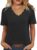JomeDesign Womens Short Sleeve Tops V Neck Dressy Casual Loose Fit Shirts Summer Vaction Blouses 2025 Trendy Clothes