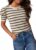 Dokotoo Women’s Short Puff Sleeve Knit Tops 2025 Trendy Crewneck Striped T Shirts Casual Summer Blouses