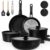 KIKCOIN 20 Pcs Pots and Pans Set Non Stick, Detachable Handle Cookware Sets Nonstick, Non Toxic Induction RV Kitchen Cooking Set with Removable Handles, Dishwasher/Oven Safe, Easy Clean (Black)