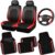 CAR PASS Air Mesh Leather Car Seat Covers for Front Seats, Waterproof Car Floor Mats, Sporty Steering Wheel Cover, Universal Fit for 95% Cars Truck SUV (Black and Red)