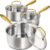 MICHELANGELO Stainless Steel Saucepan Set 1QT & 2QT & 3QT, Stainless Steel Pot Set, Stay-Cool Golden Handles, Induction Saucepan with Lids, Dishwasher Safe – 6Pcs