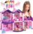 Dollhouse with 4 Princesses, 4 Unicorns, Dog, Furniture and Accessories – Pink and Purple Dream Doll House Toy for Little Girls – 5 Rooms w/Garden, Furniture and Accessories, Gift for Girls Ages 2-7