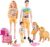 Family Dolls Set of 6 People with Dollhouse Pets Included Pregnant Mom Dad 3 Kids and Baby Boy in Mommy’s Tummy, Doll Playsets and Accessories for 3-12 Years Old Toddlers Gift