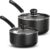 Utopia Kitchen Nonstick Stock Pot Saucepan Set with Lids, 1 Quart and 2 Quarts Multipurpose Stock Pots Set for Home, Kitchen or Restaurant, Grey & Black